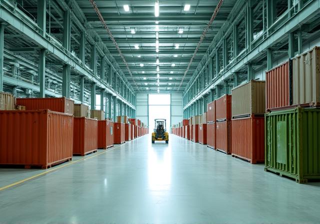 Modern logistics terminal with organized freight containers
